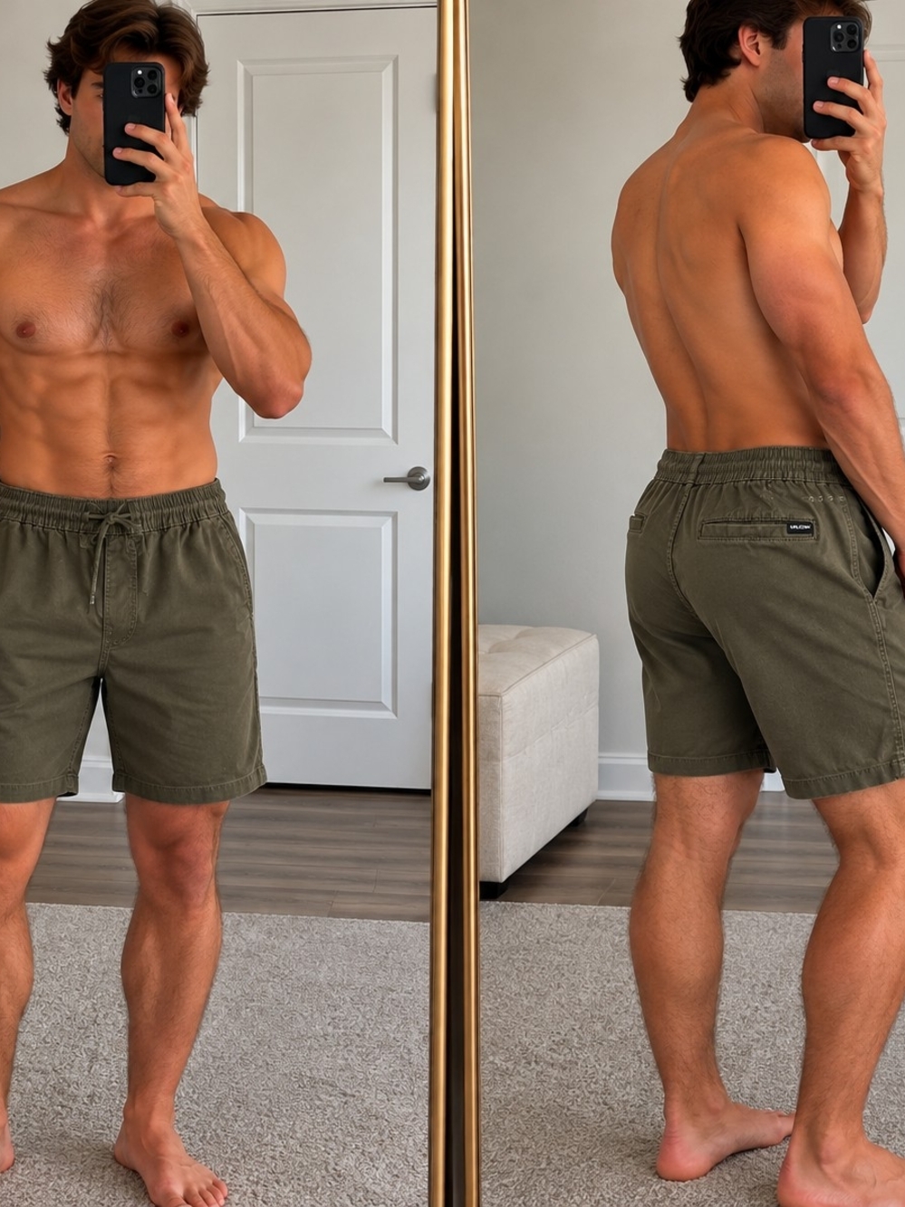 Volcom Men's Elastic Waist Shorts – Olive Green – Size Small